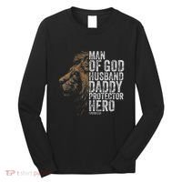Man Of God Husband Daddy Protector Hero Fathers Gift Dad Long Sleeve Shirt thumb 0
