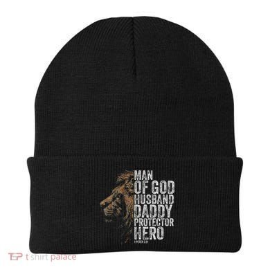 Man Of God Husband Daddy Protector Hero Fathers Gift Dad Beanie