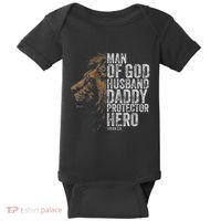 Man Of God Husband Daddy Protector Hero Fathers Gift Dad Baby Bodysuit thumb 0