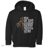 Man Of God Husband Daddy Protector Hero Fathers Gift Dad Toddler Hoodie thumb 0