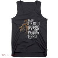 Man Of God Husband Daddy Protector Hero Fathers Gift Dad Tank Top thumb 0