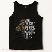 Man Of God Husband Daddy Protector Hero Fathers Gift Dad Tank Top thumb 2