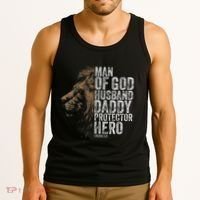 Man Of God Husband Daddy Protector Hero Fathers Gift Dad Tank Top thumb 3