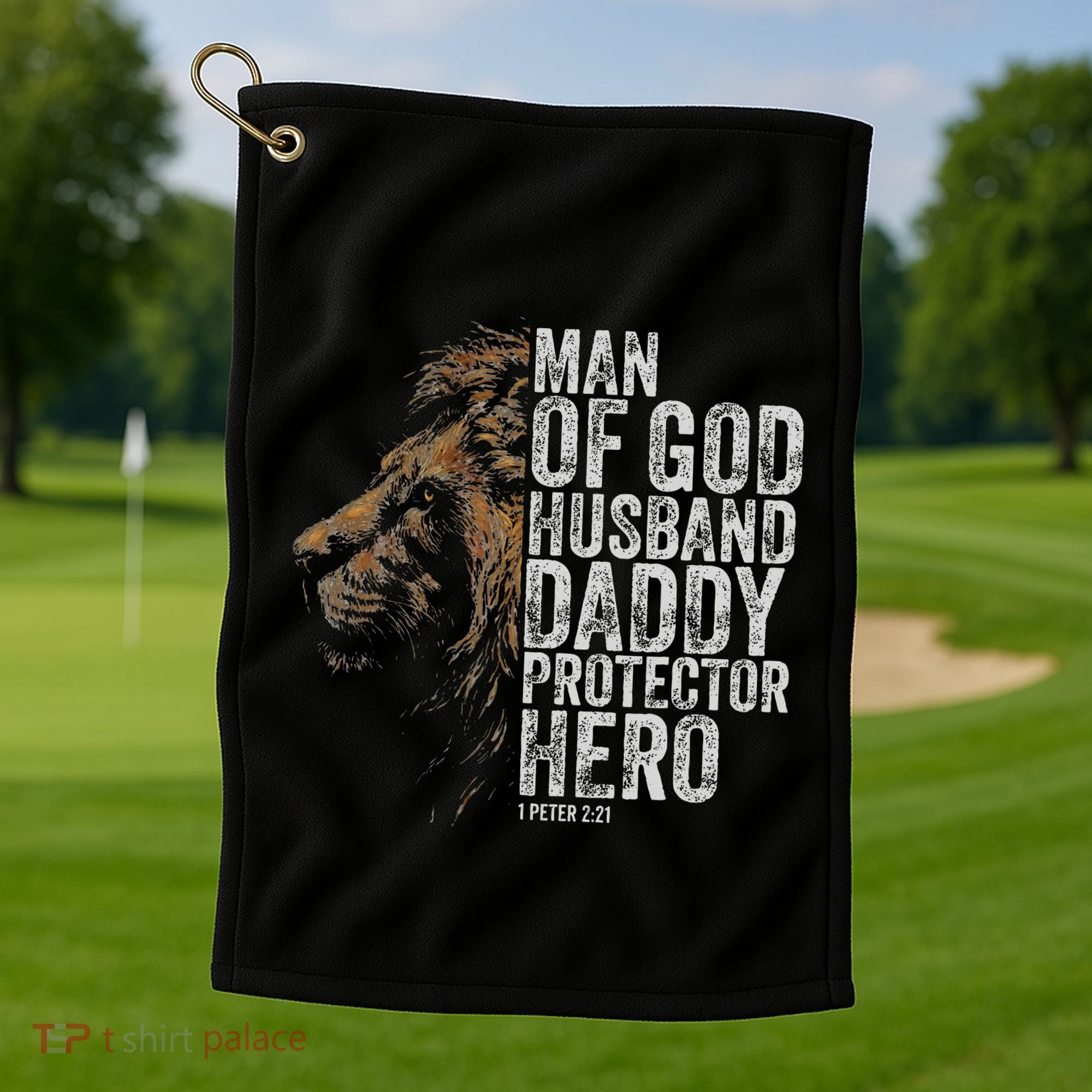 Man Of God Husband Daddy Protector Hero Fathers Gift Dad Golf Towel