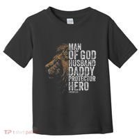 Man Of God Husband Daddy Protector Hero Fathers Gift Dad Toddler T-Shirt thumb 0