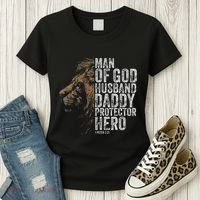 Man Of God Husband Daddy Protector Hero Fathers Gift Dad Women's T-Shirt thumb 3