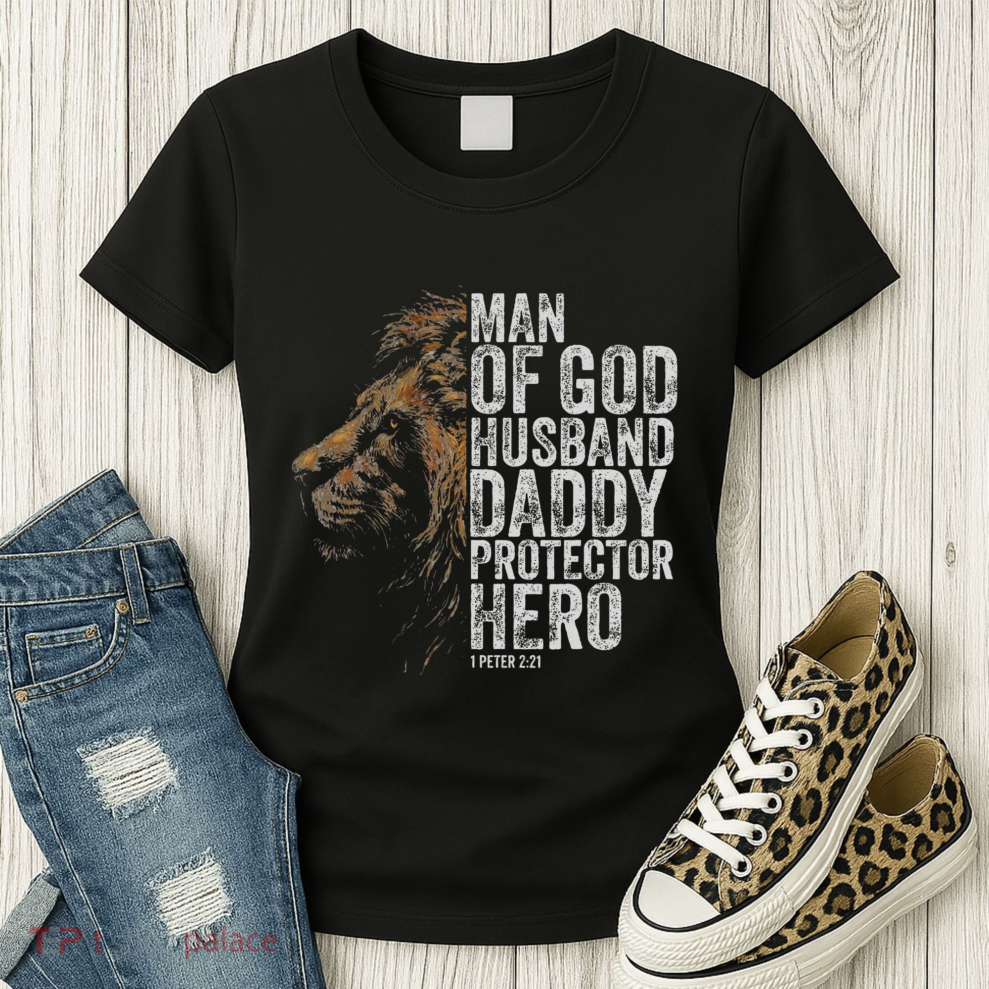Man Of God Husband Daddy Protector Hero Fathers Gift Dad Women's T-Shirt