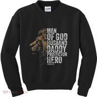 Man Of God Husband Daddy Protector Hero Fathers Gift Dad Kids Sweatshirt thumb 0