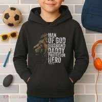 Man Of God Husband Daddy Protector Hero Fathers Gift Dad Kids Hoodie thumb 2