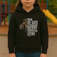 Man Of God Husband Daddy Protector Hero Fathers Gift Dad Kids Hoodie thumb 3