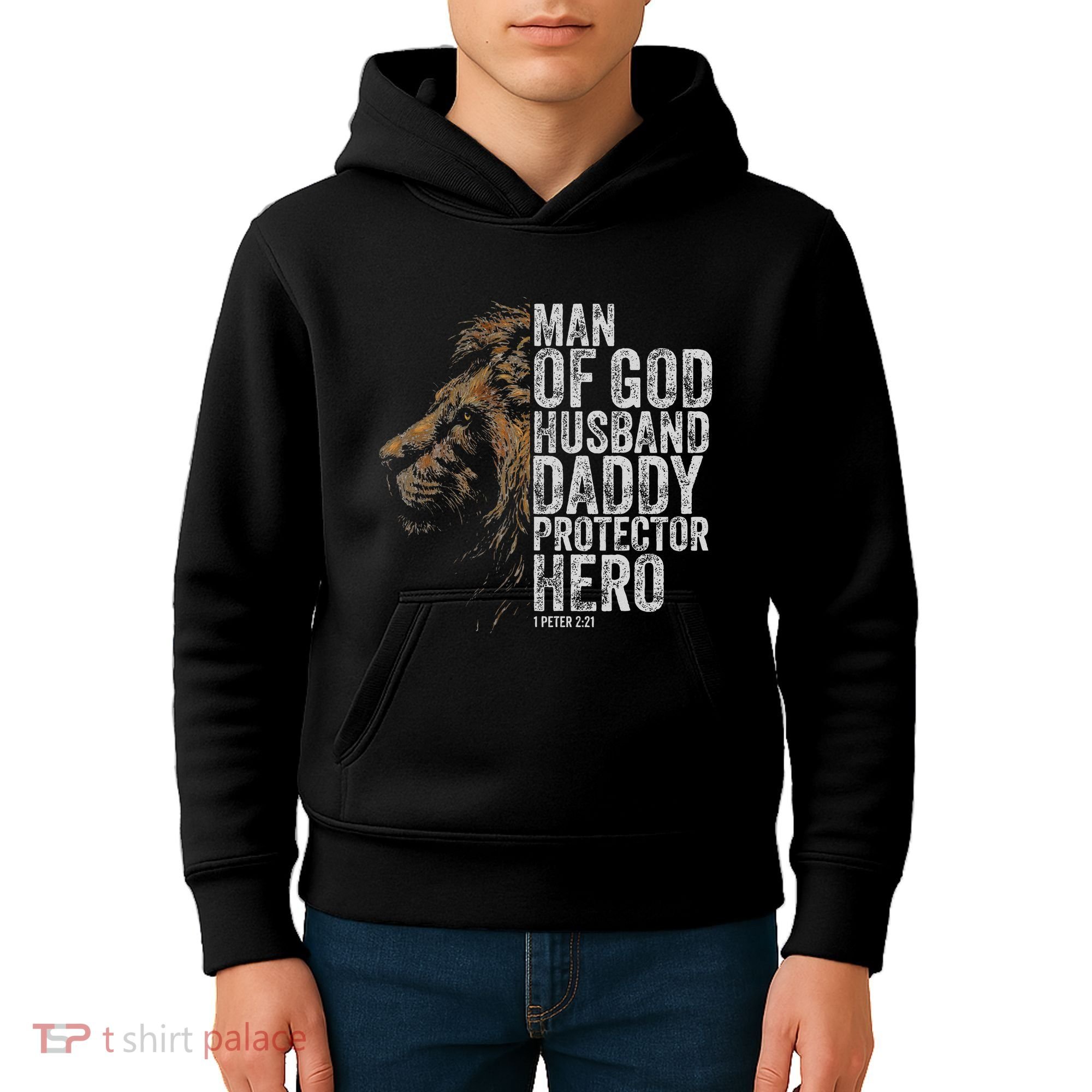 Man Of God Husband Daddy Protector Hero Fathers Gift Dad Kids Hoodie