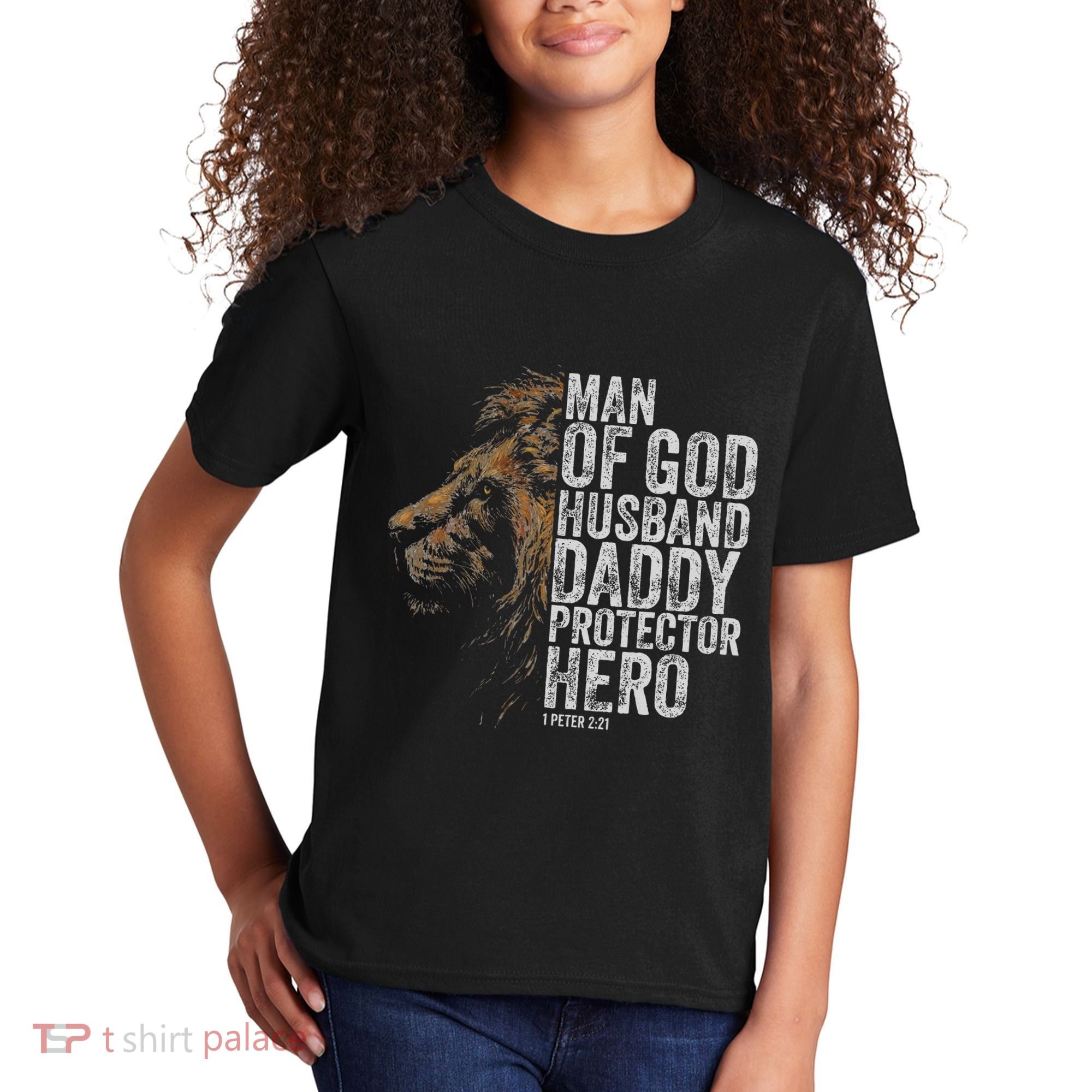 Man Of God Husband Daddy Protector Hero Fathers Gift Dad Kids T-Shirt