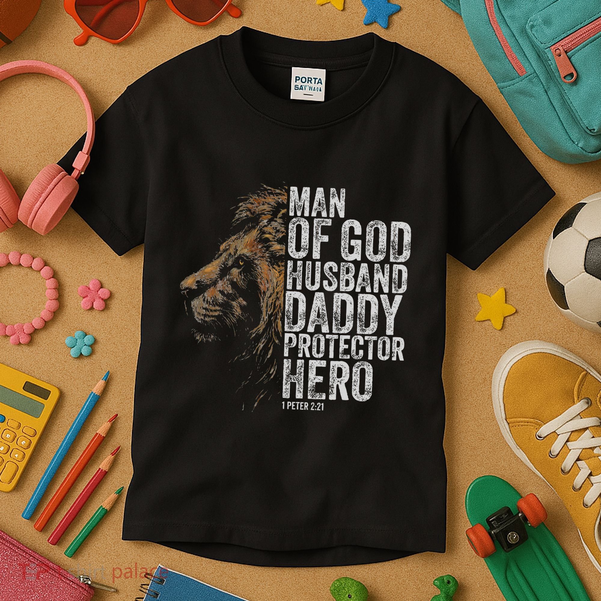 Man Of God Husband Daddy Protector Hero Fathers Gift Dad Kids T-Shirt