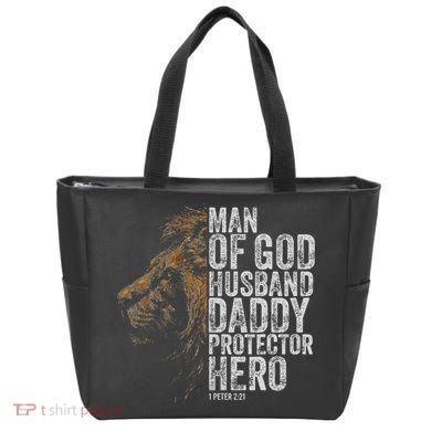 Man Of God Husband Daddy Protector Hero Fathers Gift Dad Tote Bag