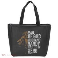 Man Of God Husband Daddy Protector Hero Fathers Gift Dad Tote Bag thumb 0