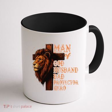 Man Of God Husband Daddy Protector Hero Lion Fathers Day Coffee Mug back