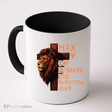 Man Of God Husband Daddy Protector Hero Lion Fathers Day Coffee Mug