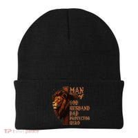Man Of God Husband Daddy Protector Hero Lion Fathers Day Beanie thumb 0