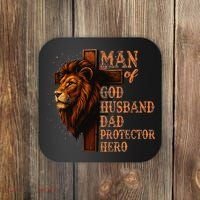 Man Of God Husband Daddy Protector Hero Lion Fathers Day Coaster thumb 0