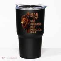 Man Of God Husband Daddy Protector Hero Lion Fathers Day Tumbler thumb 0