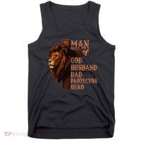 Man Of God Husband Daddy Protector Hero Lion Fathers Day Tank Top thumb 0