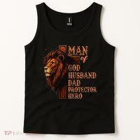 Man Of God Husband Daddy Protector Hero Lion Fathers Day Tank Top thumb 2