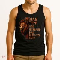 Man Of God Husband Daddy Protector Hero Lion Fathers Day Tank Top thumb 3