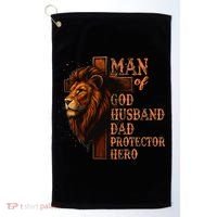 Man Of God Husband Daddy Protector Hero Lion Fathers Day Golf Towel thumb 0