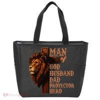 Man Of God Husband Daddy Protector Hero Lion Fathers Day Tote Bag thumb 0