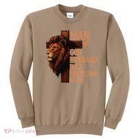Man Of God Husband Daddy Protector Hero Lion Fathers Day Sweatshirt thumb 0