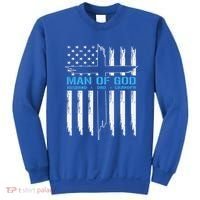 Man Of God Cross American Flag Jesus Christian Sweatshirt thumb 0