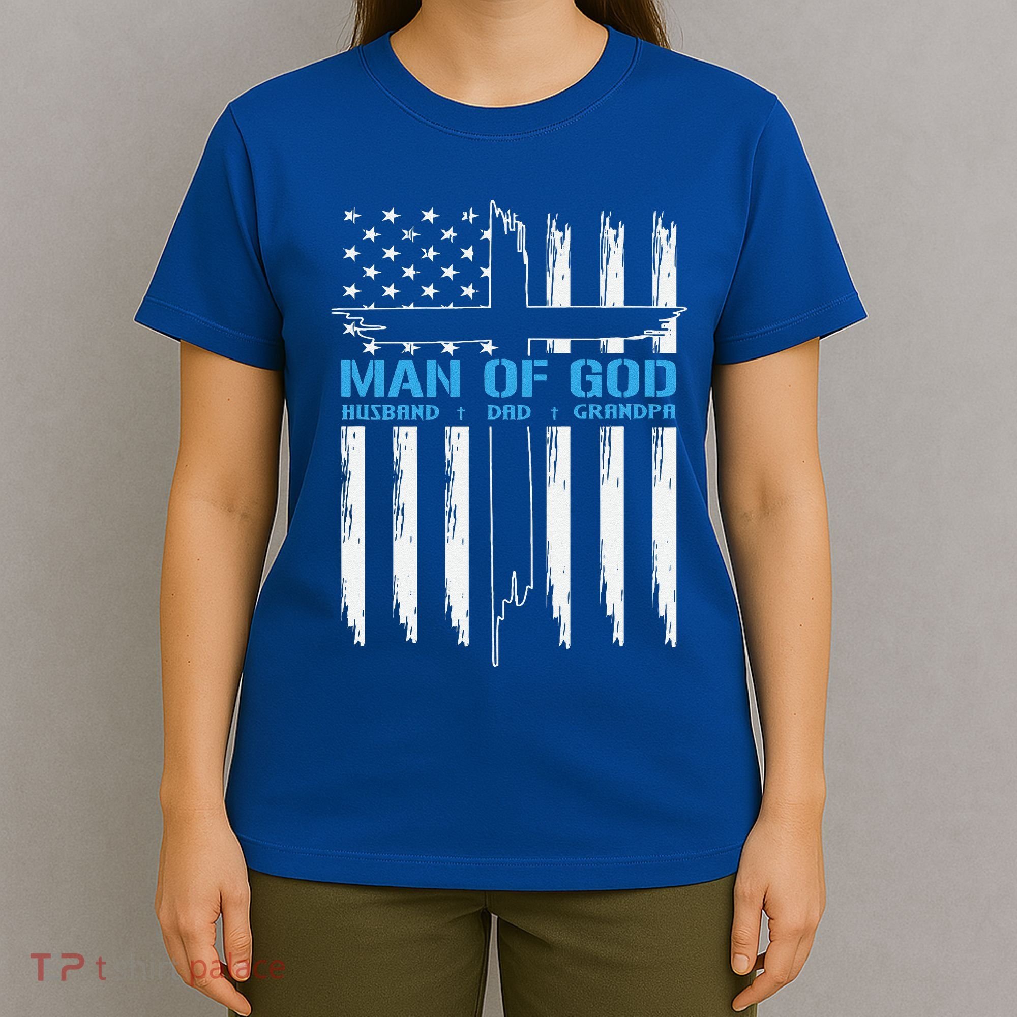 Man Of God Cross American Flag Jesus Christian T-Shirt