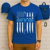 Man Of God Cross American Flag Jesus Christian T-Shirt thumb 6