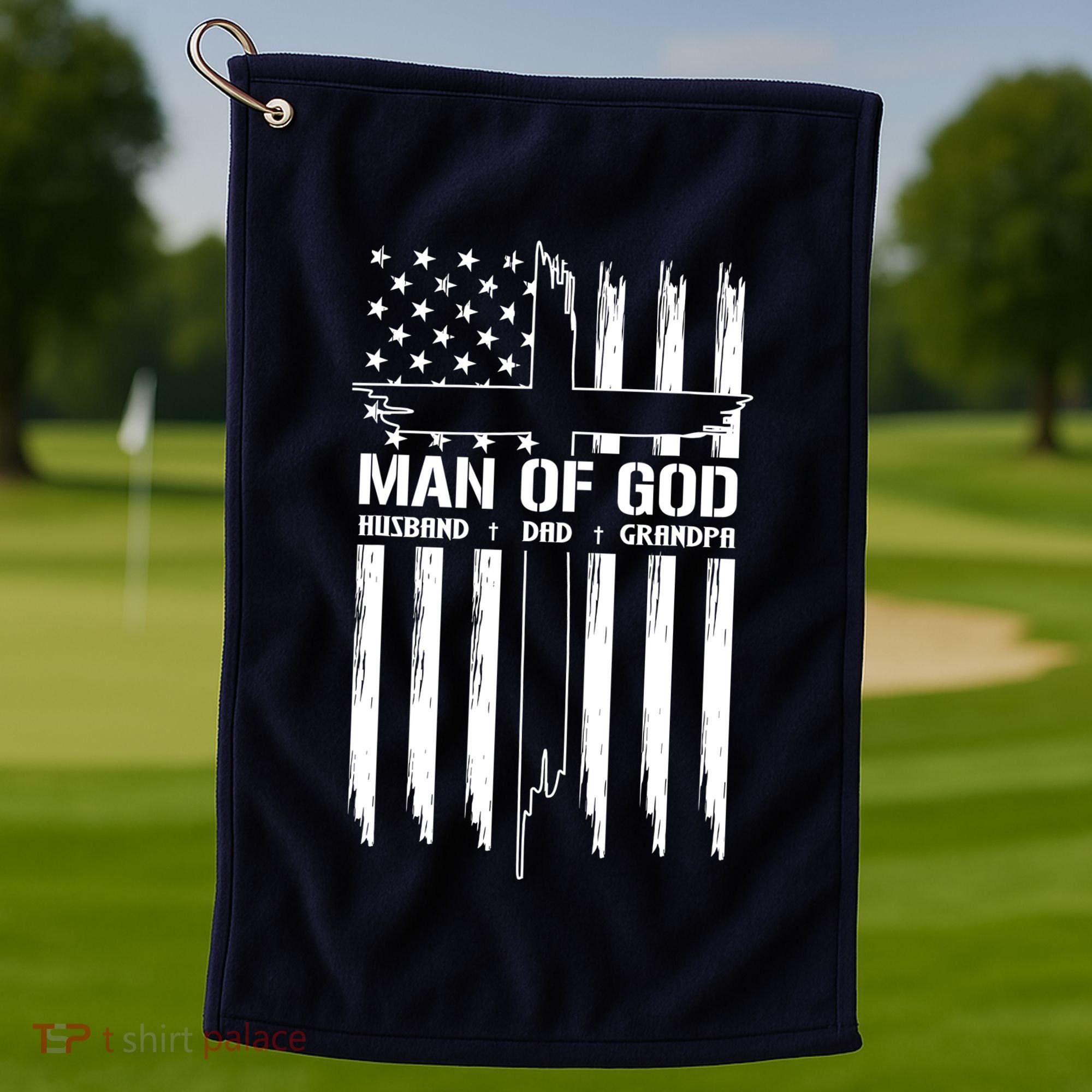 Man Of God Husband Dad Grandpa Funny Golf Towel