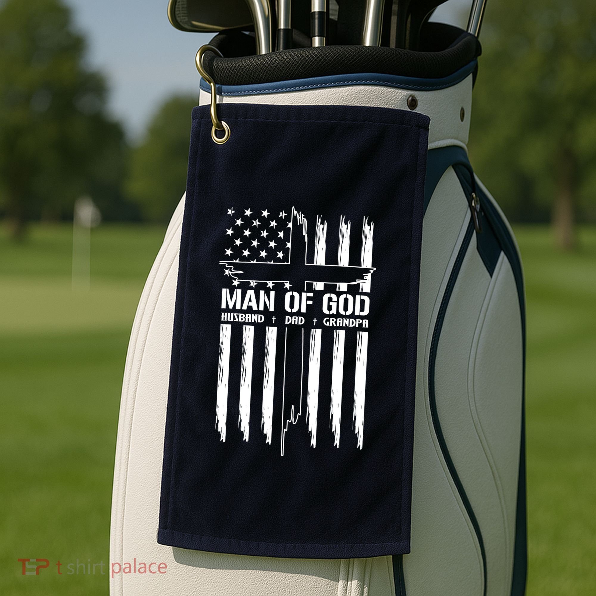 Man Of God Husband Dad Grandpa Funny Golf Towel