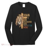 Man Of God Husband Daddy Protector Hero Lion FatherS Day Long Sleeve Shirt thumb 0