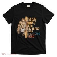 Man Of God Husband Daddy Protector Hero Lion FatherS Day T-Shirt thumb 0