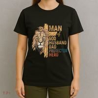 Man Of God Husband Daddy Protector Hero Lion FatherS Day T-Shirt thumb 4