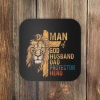 Man Of God Husband Daddy Protector Hero Lion FatherS Day Coaster thumb 0