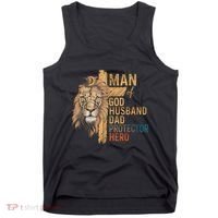 Man Of God Husband Daddy Protector Hero Lion FatherS Day Tank Top thumb 0
