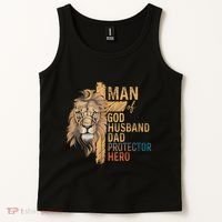 Man Of God Husband Daddy Protector Hero Lion FatherS Day Tank Top thumb 2