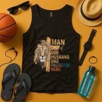 Man Of God Husband Daddy Protector Hero Lion FatherS Day Tank Top thumb 4