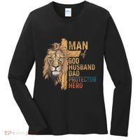 Man Of God Husband Daddy Protector Hero Lion FatherS Day Women's Long Sleeve Shirt thumb 0