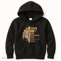 Man Of God Husband Daddy Protector Hero Lion FatherS Day Kids Hoodie thumb 0