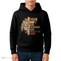 Man Of God Husband Daddy Protector Hero Lion FatherS Day Kids Hoodie thumb 4