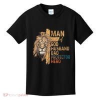 Man Of God Husband Daddy Protector Hero Lion FatherS Day Kids T-Shirt thumb 0