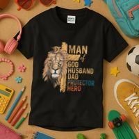 Man Of God Husband Daddy Protector Hero Lion FatherS Day Kids T-Shirt thumb 3