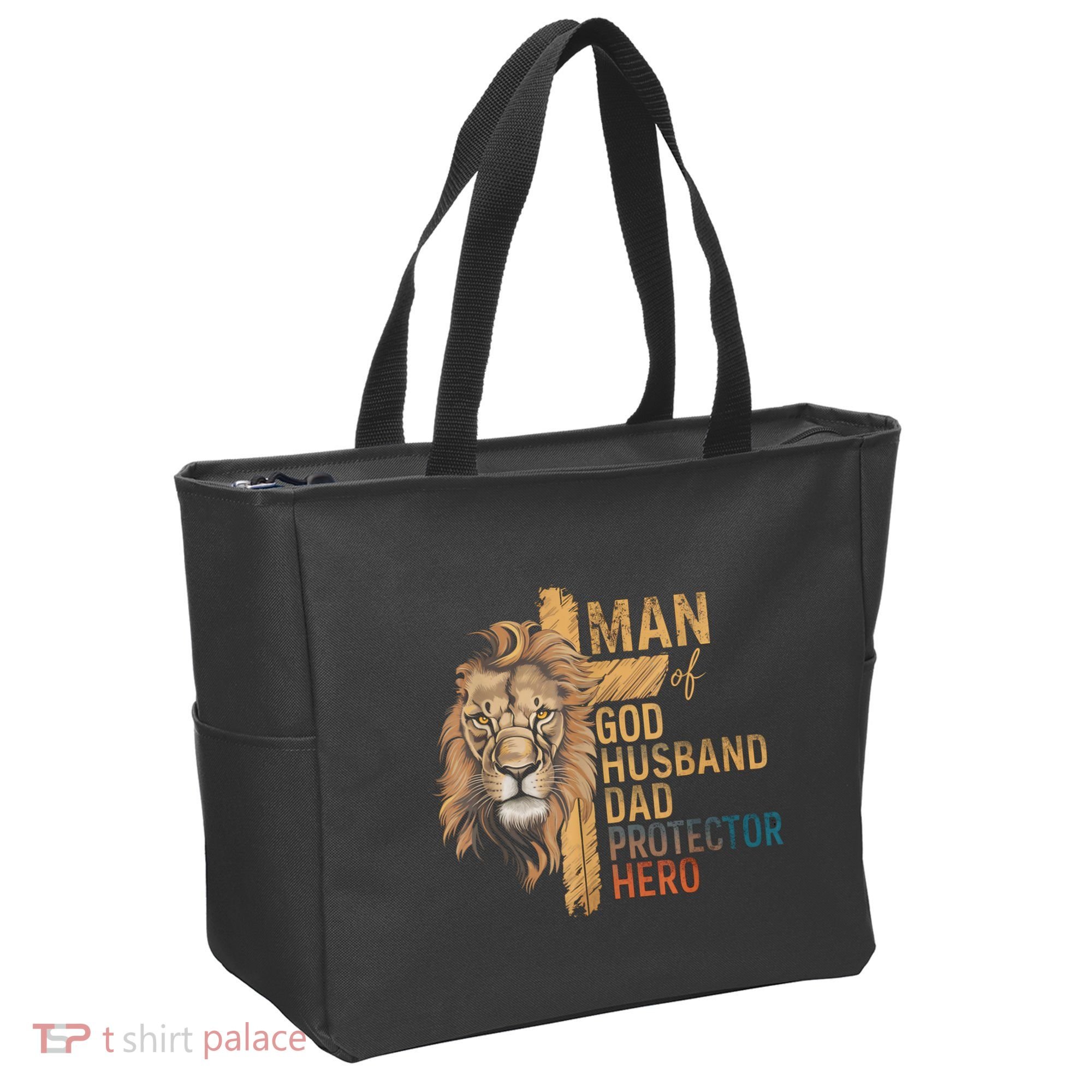 Man Of God Husband Daddy Protector Hero Lion FatherS Day Tote Bag