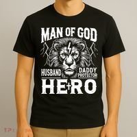 Man Of God Husband Daddy Protector Hero Dad Father's Day T-Shirt thumb 3