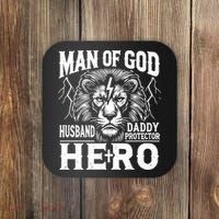 Man Of God Husband Daddy Protector Hero Dad Father's Day Coaster thumb 0